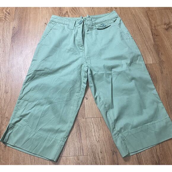 WOOLRICH Women’s Green Denim Capris Pockets Zipper Button Size 8 - Picture 1 of 5